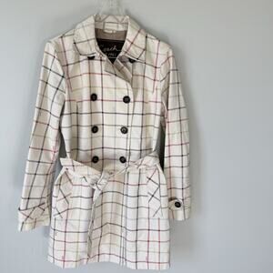 Coach Women's S Trench Coat Multicolor Plaid Classic Jacket Logo Cotton